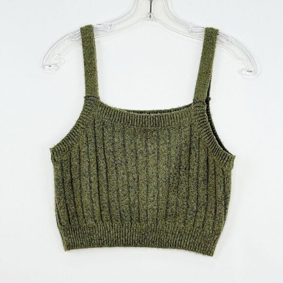 Wild Fable Ribbed Green Cropped Sweater Tank Top Blouse Small Boho Women’s - Picture 11 of 13
